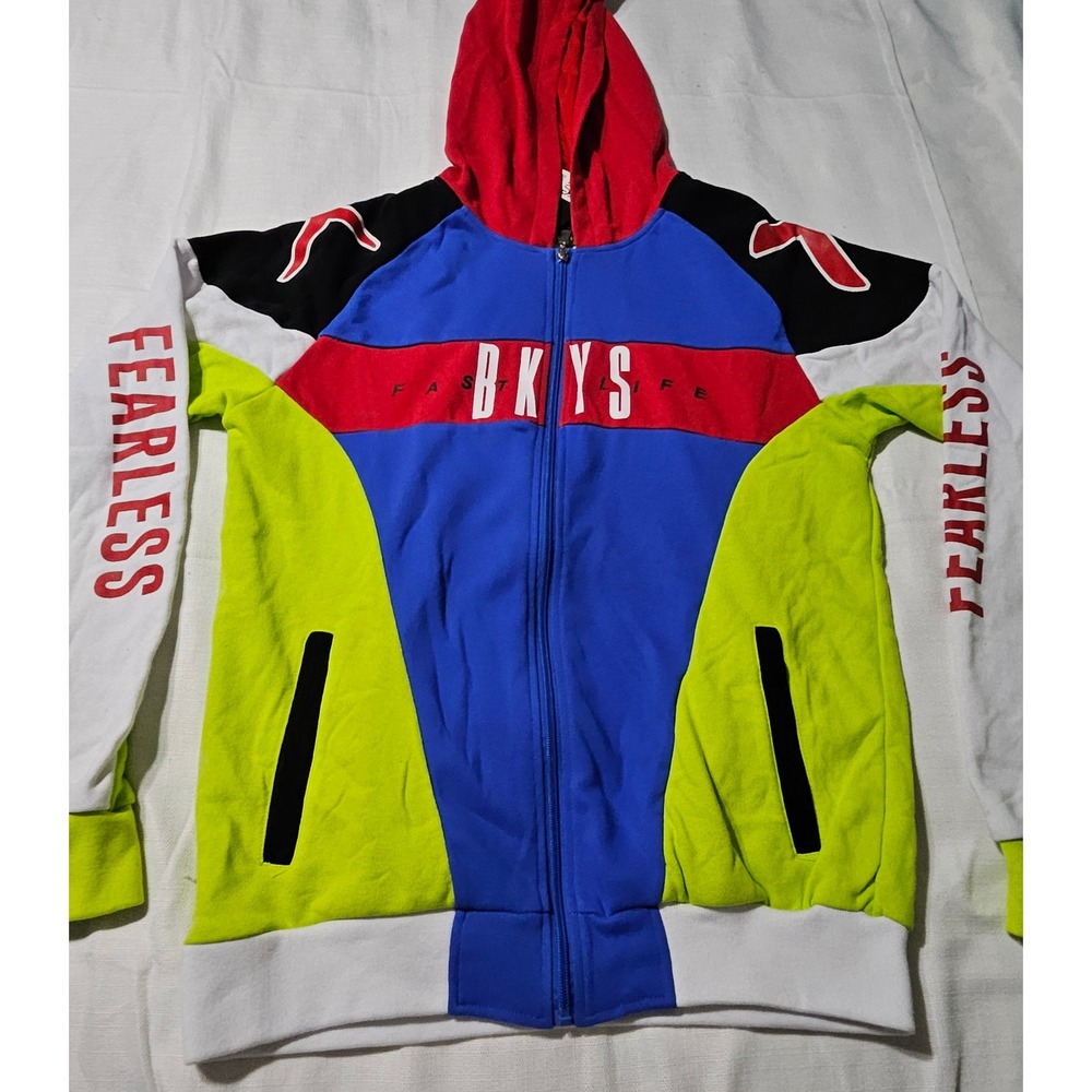 BKYS Fast Life Fearless Colorblock Full Zip‎ Hoodie Mens Large Multi BKJ883 NEW